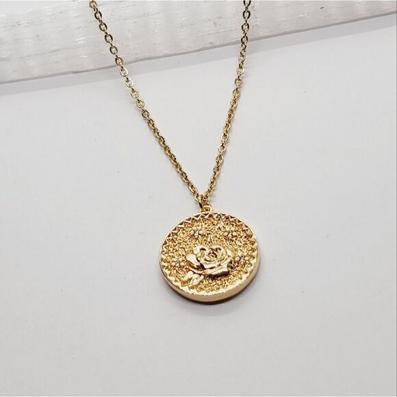 September Classy Floral Necklace Pendant with Crystals Gold Toned 19" Rose - Picture 1 of 3